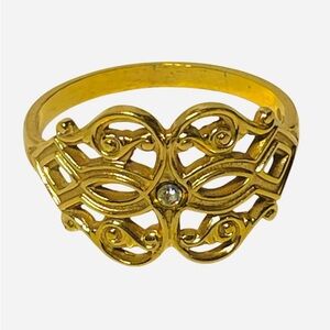 Vintage Signed Avon 70s Glistening Touch Gold Tone Filigree Ring Size 8